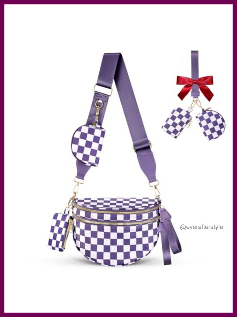 Nylon Crossbody Bag Checkered Adjustable Strap RFID Pouches